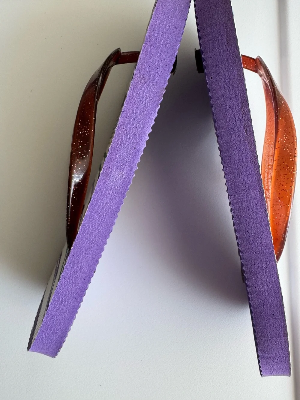 Girl’s Purple & White Striped Flip Flops with Brown Straps